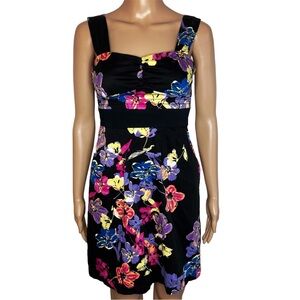 Candie’s Black Floral Print Sweetheart Neck Sleeveless Mini Cocktail Dress